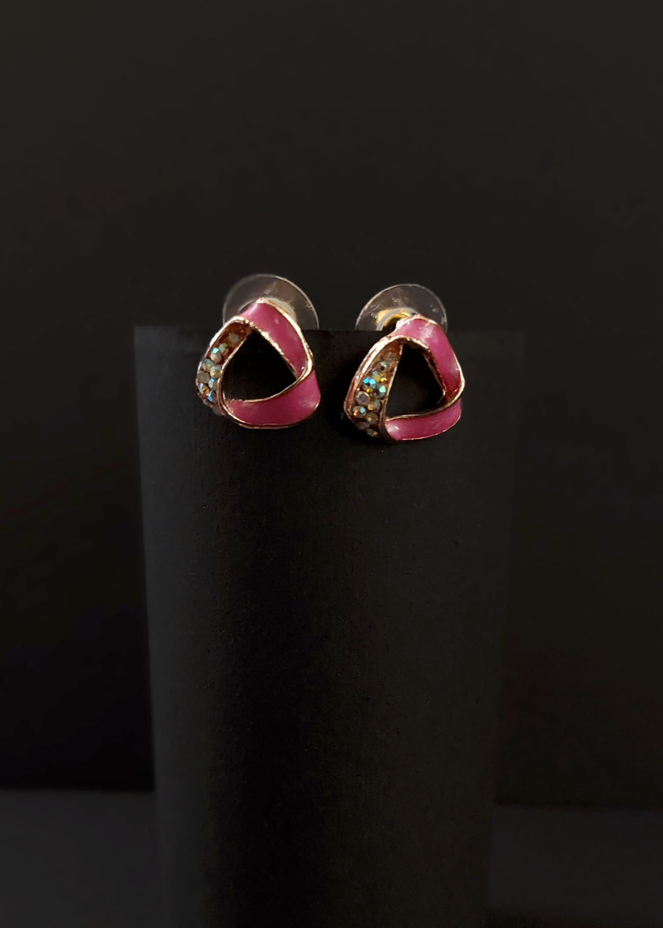 PINK ENAMEL SPARKELY STUD EARRINGS