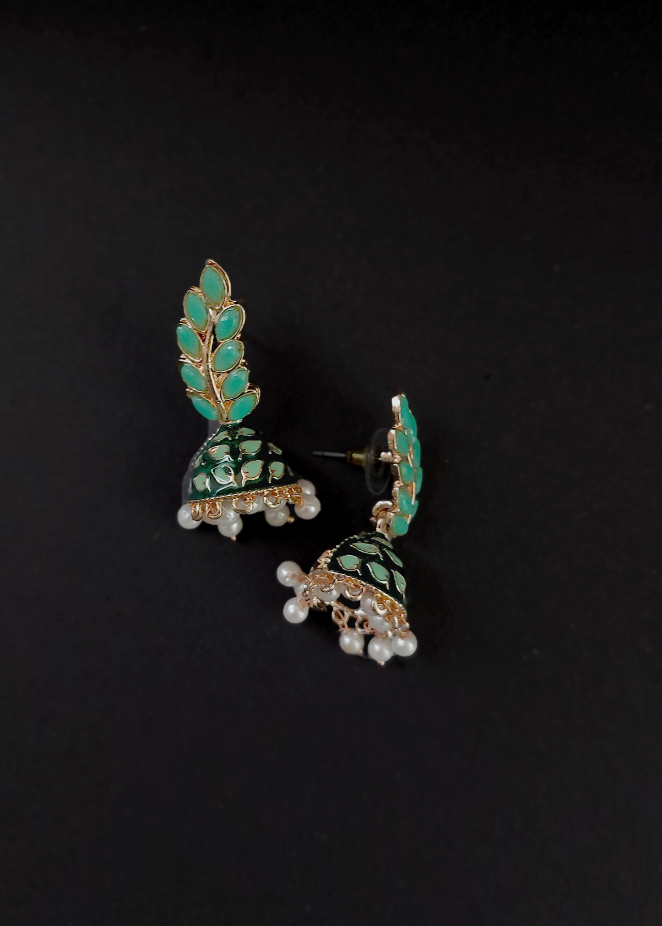 GREEN MEENAKARI FESTIVE JHUMKA EARRINGS