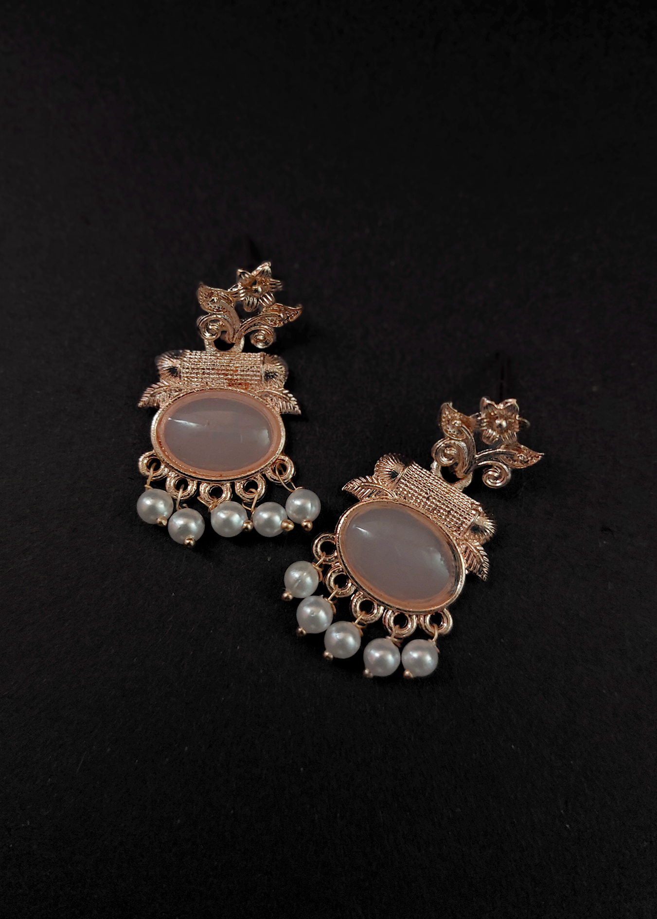 PINK FLORAL PEARL DROP EARRINGS