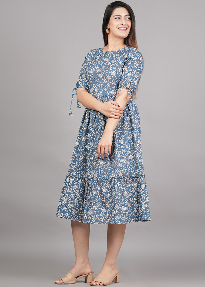 KALMAKARI COTTON FLARED MAXI DRESS