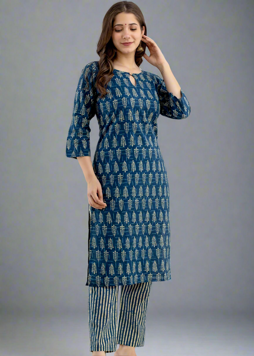 HAND BLOCK DAABU PRINT COTTON 2PIECE SUIT SET