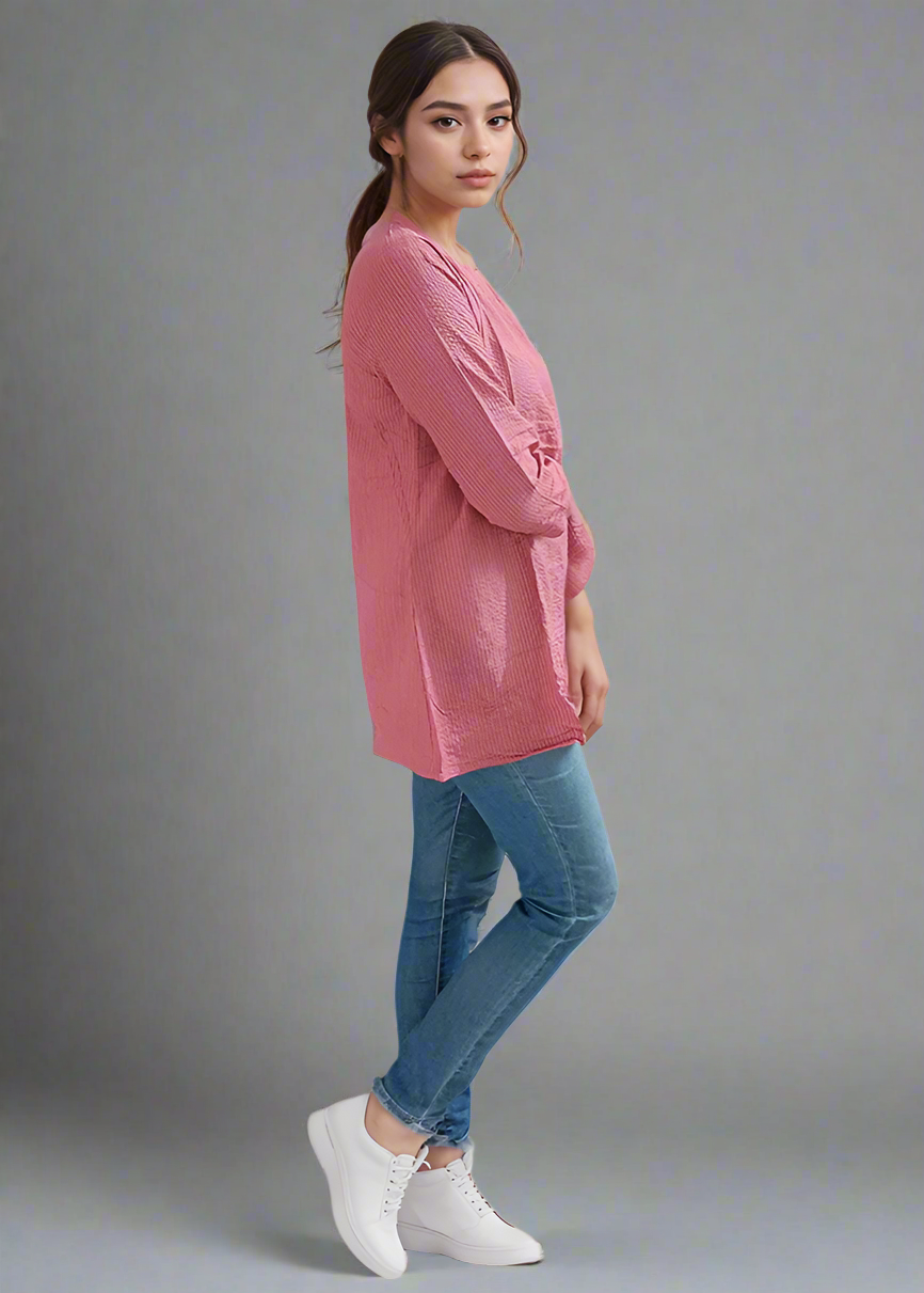 PINK KANTHA EMBROIDERED COTTON TUNIC KURTI TOP