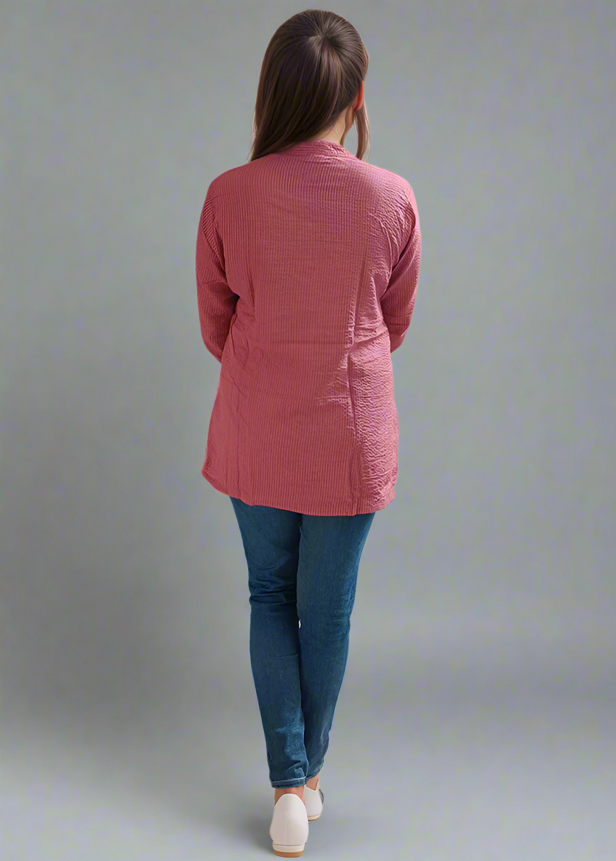 PINK KANTHA EMBROIDERED COTTON TUNIC KURTI TOP