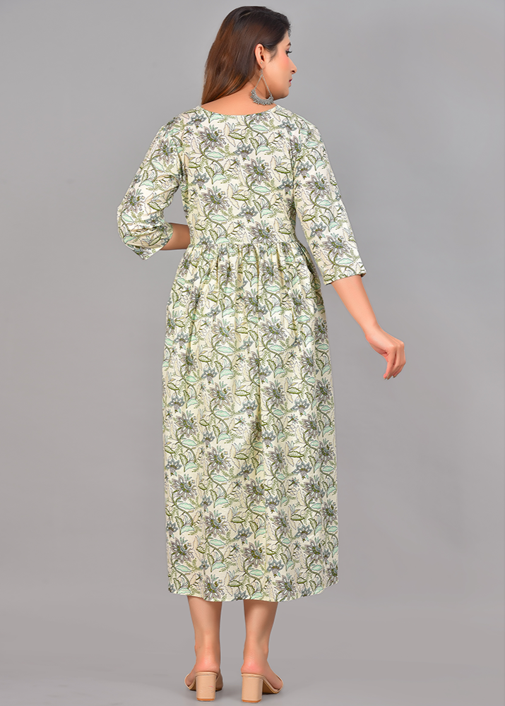 BREATHABLE COTTON OFF-WHITE MATERNITY NURSING DRESS