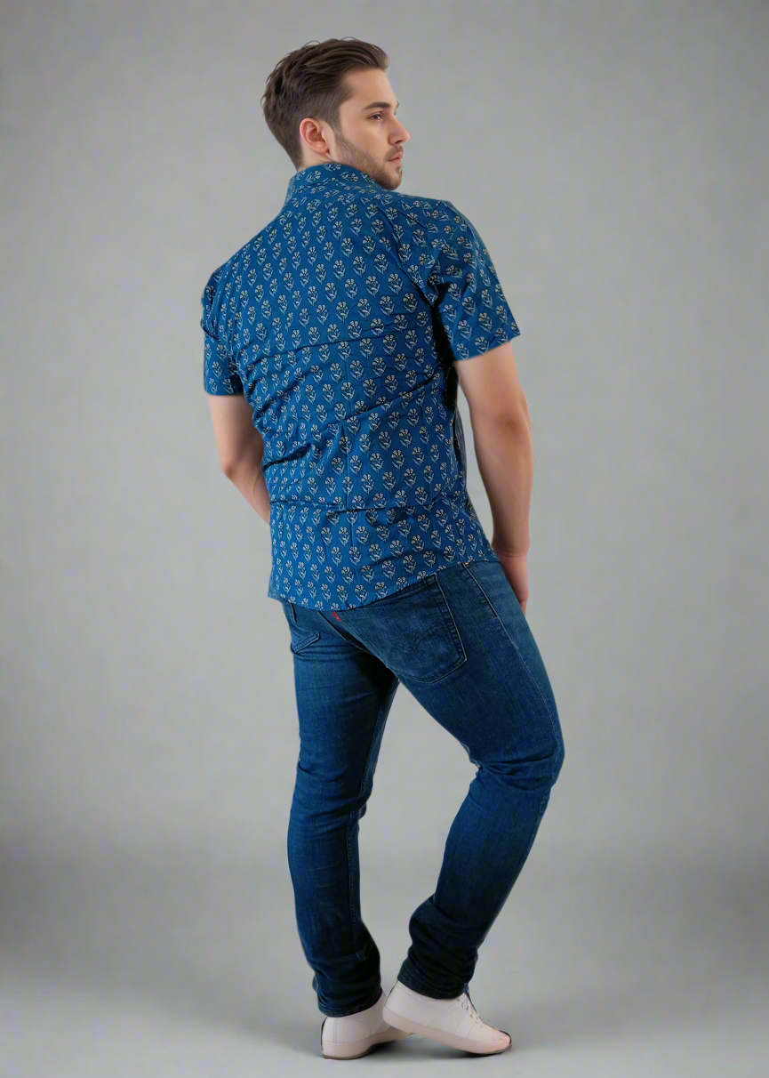 CLASSIC HANDBLOCK PRINTED MEN’S COTTON SHIRT
