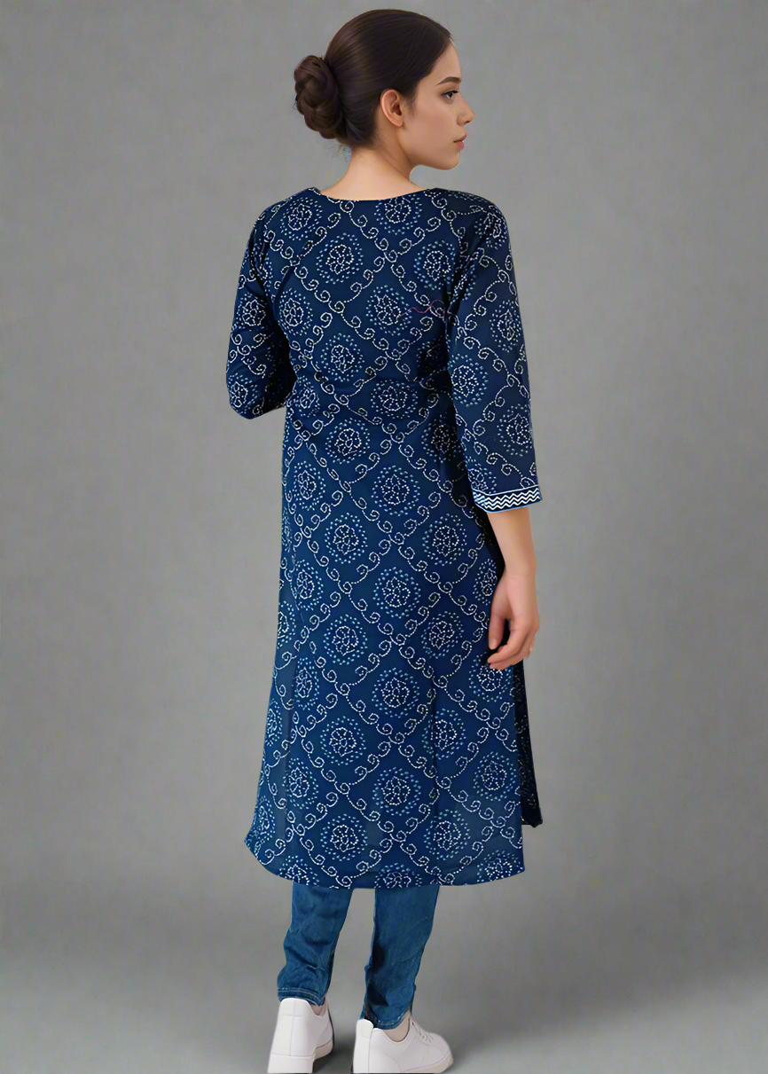 BLUE BANDHANI COTTON KURTI