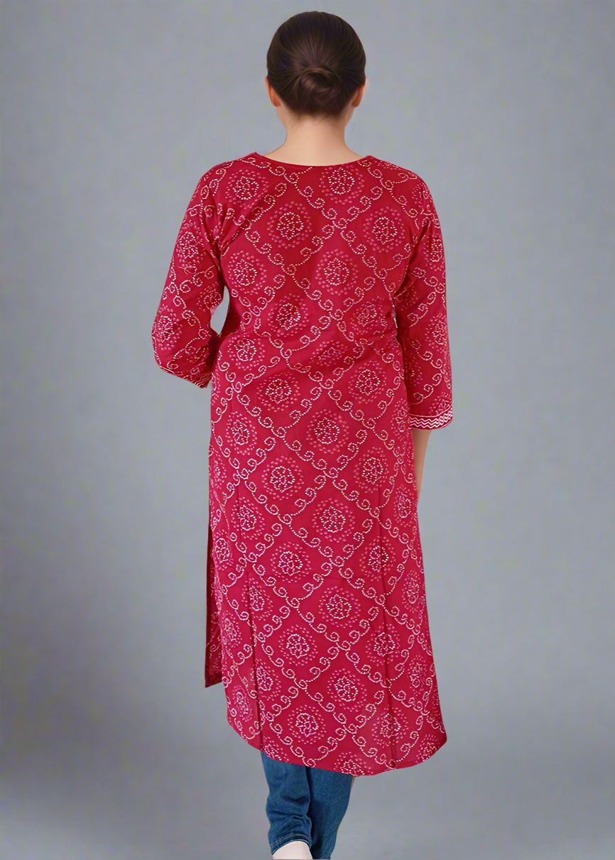 RED BANDHANI COTTON KURTI