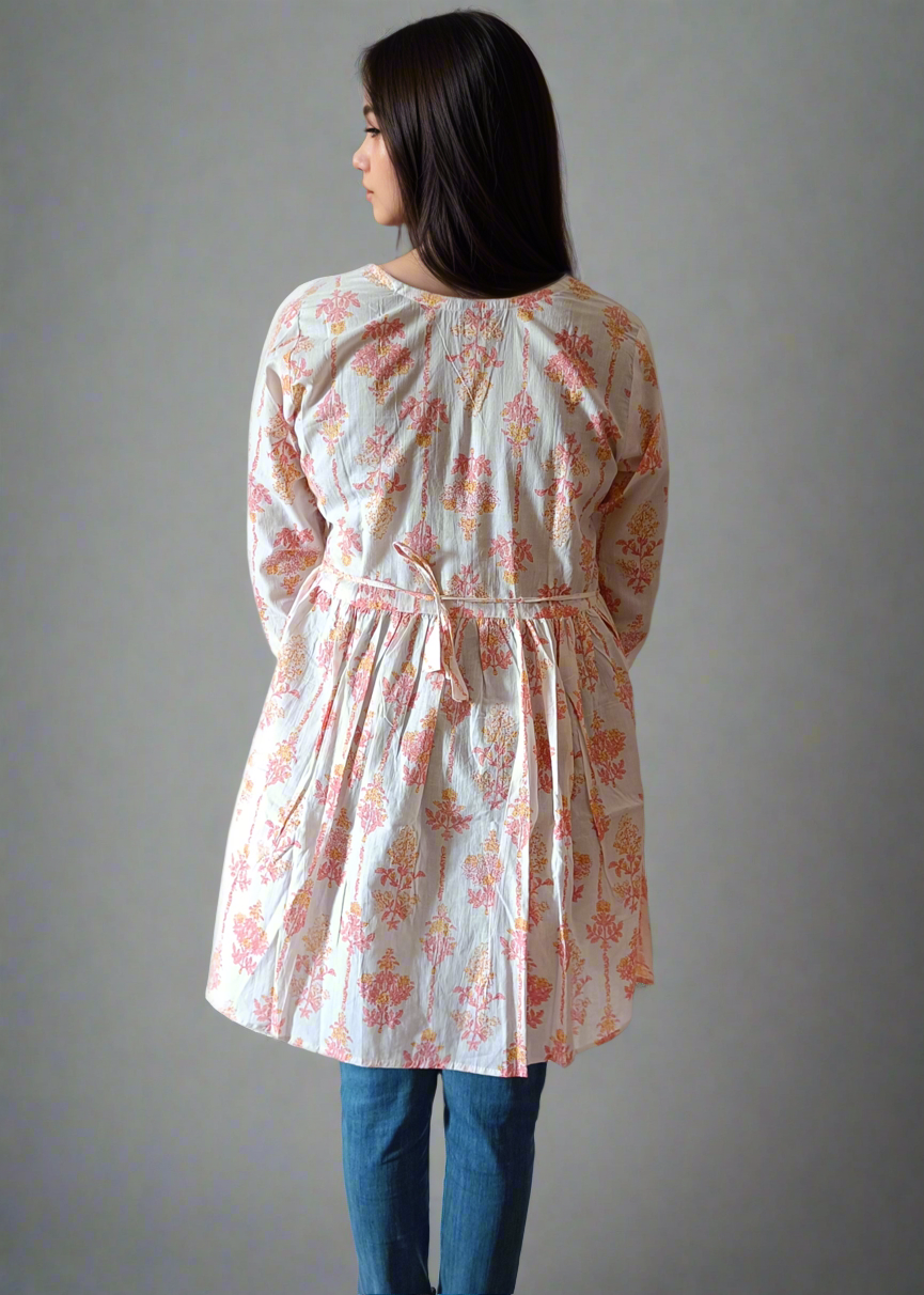 PEACH VIBES ANGRAKHA STYLE PEPLUM COTTON TUNIC KURTI TOP