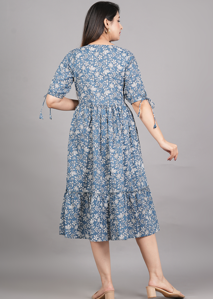 KALMAKARI COTTON FLARED MAXI DRESS