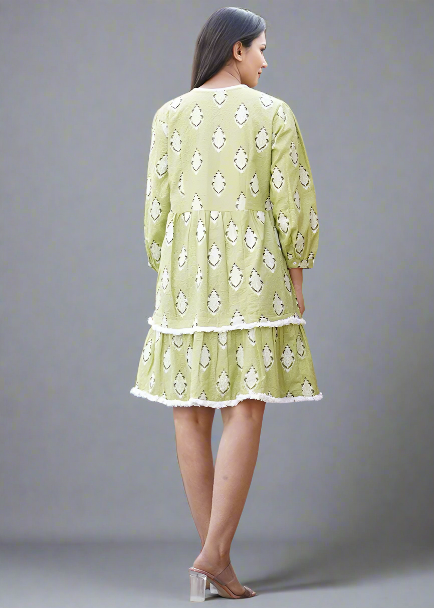 CHIKANKARI PASLEY PRINT DATE DRESS