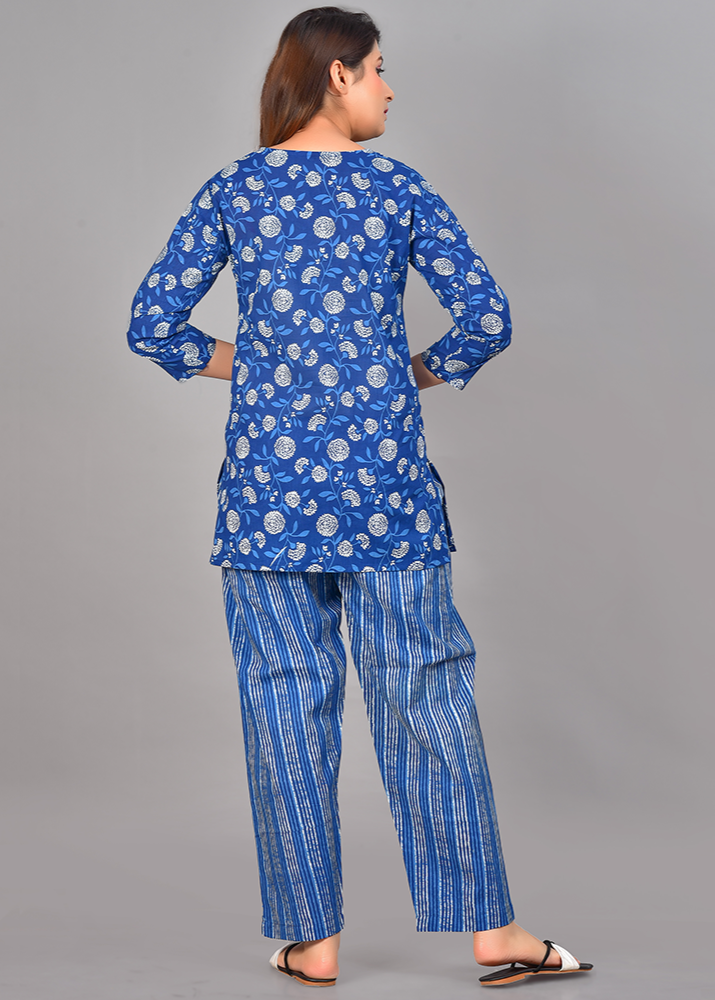 FLORAL HAND BLOCK PRINT WITH STRIPES COTTON CO-ORD SET