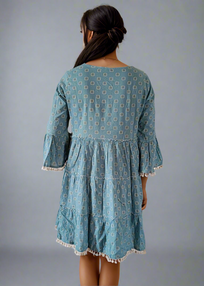GEOMETRIC PATTERN BOHO TIERED COTTON DRESS