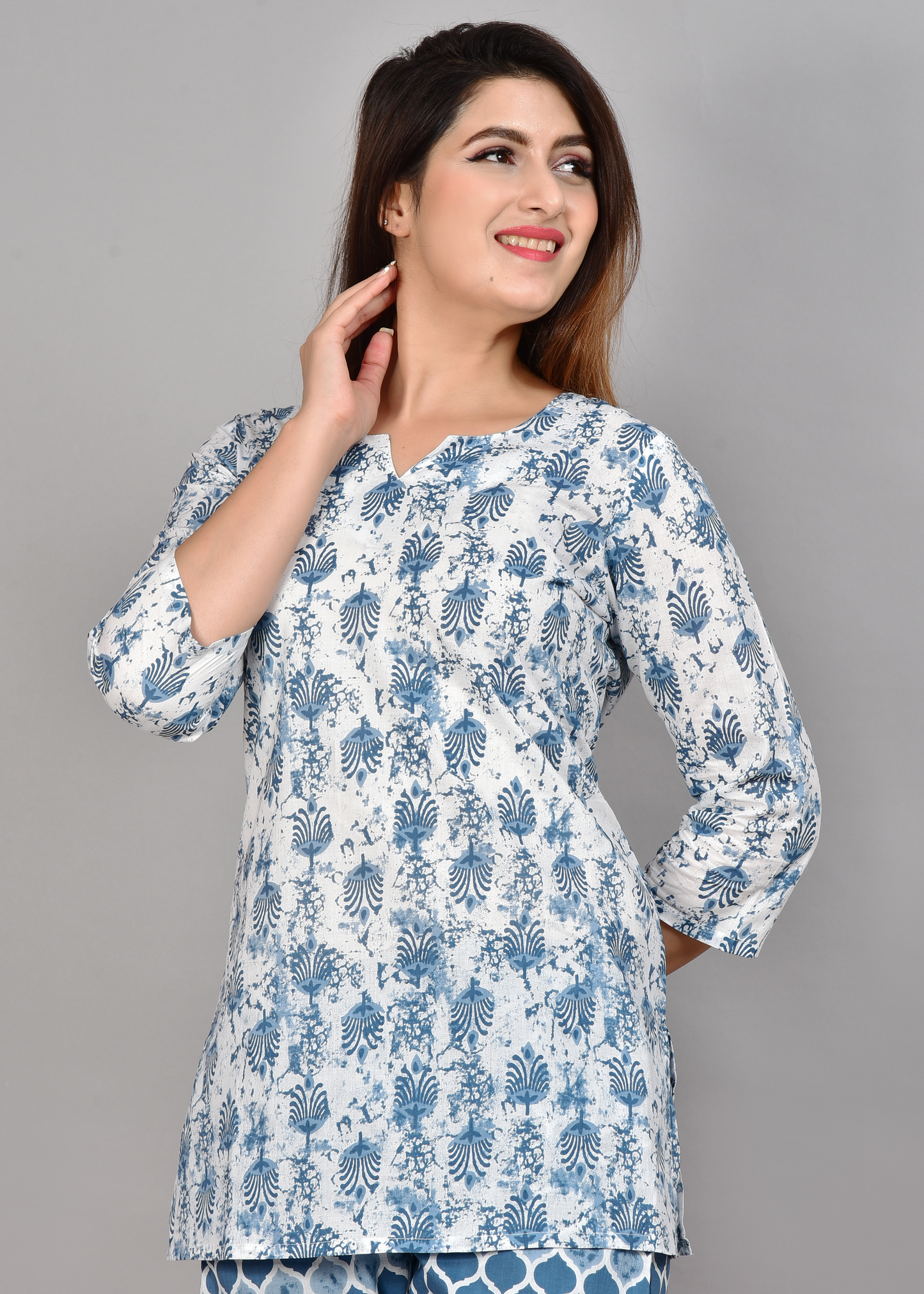 WHITE & BLUE BATIK PRINT COTTON CO-ORD SET