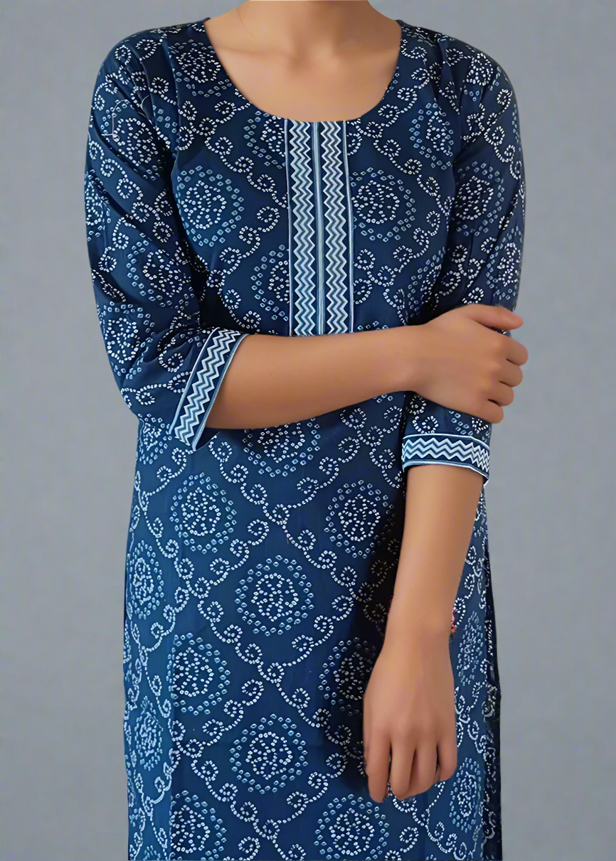 BLUE BANDHANI COTTON KURTI