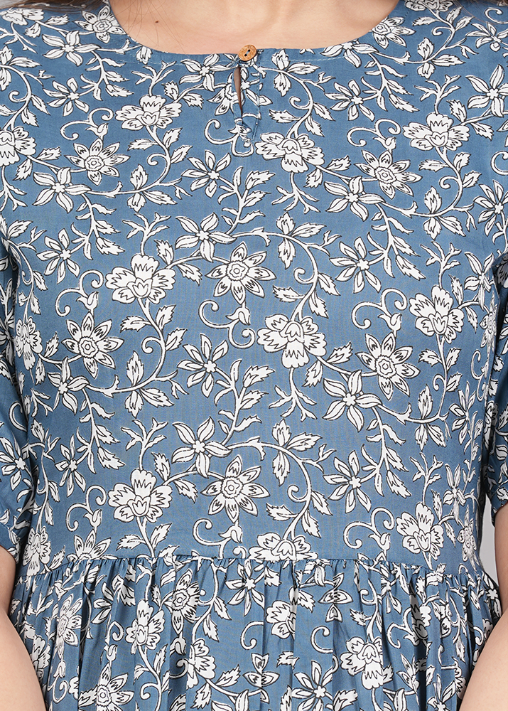 KALMAKARI COTTON FLARED MAXI DRESS