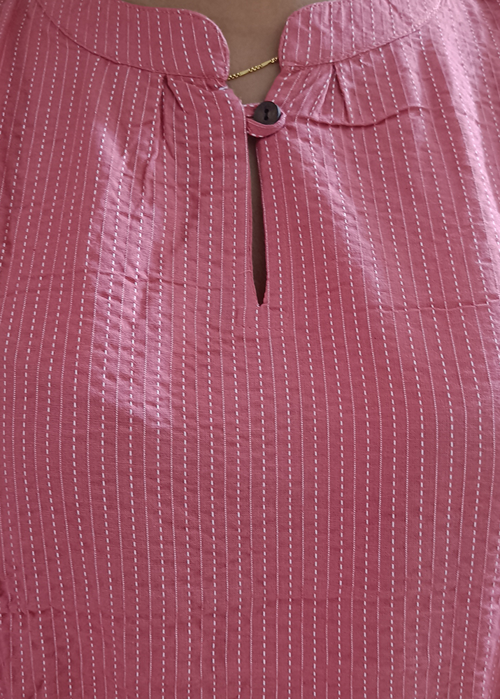 PINK KANTHA EMBROIDERED COTTON TUNIC KURTI TOP