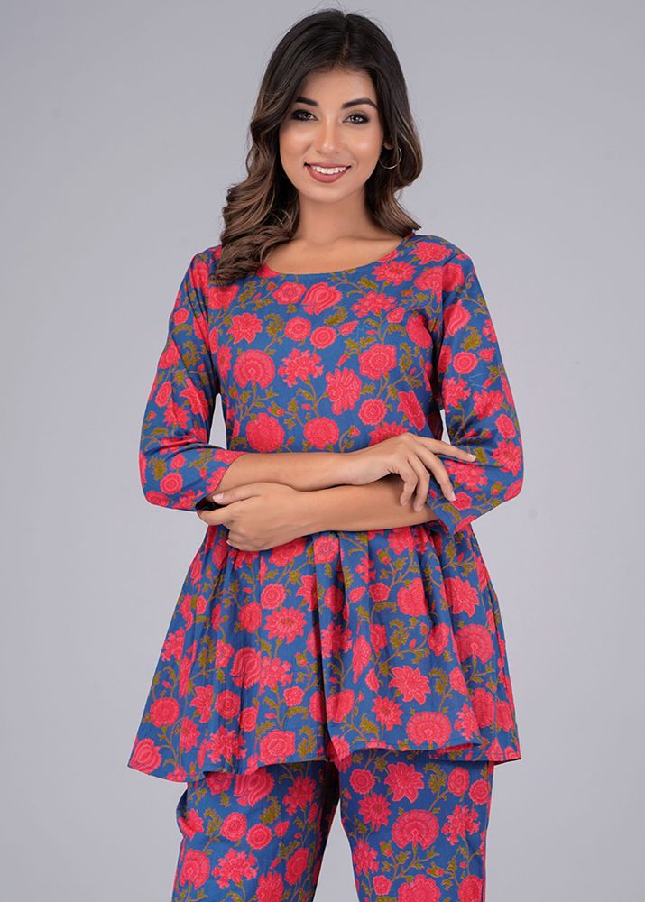 CHARMING PEPLUM HAND BLOCK COTTON CO-ORD SET