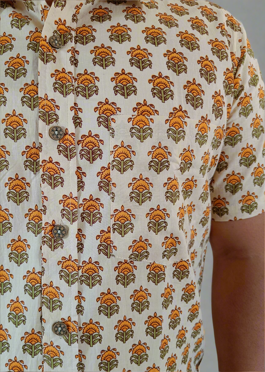 MUSTARD ELEGANCE IN MEN’S COTTON SHIRT
