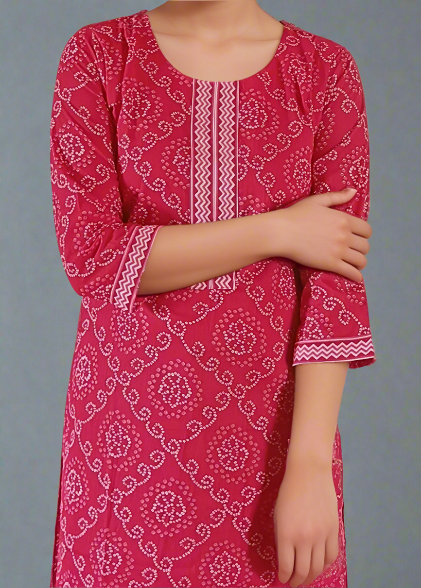 RED BANDHANI COTTON KURTI