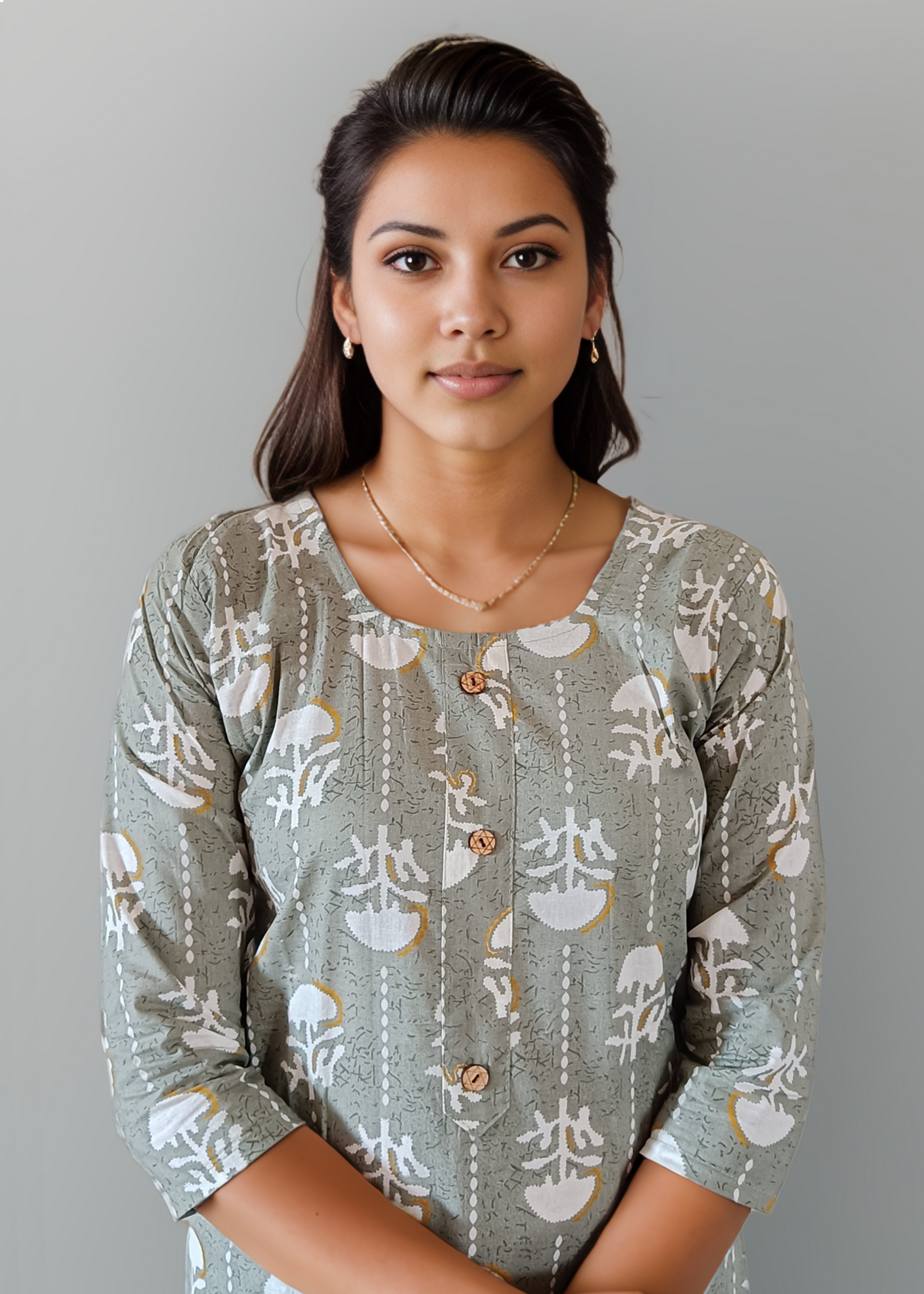 GREY TRADITIONAL COTTON KURTI WITH MODERN TOUCH