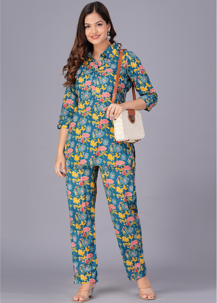 ELEGANTLY STYLISH FLORAL COTTON CO-ORD SET