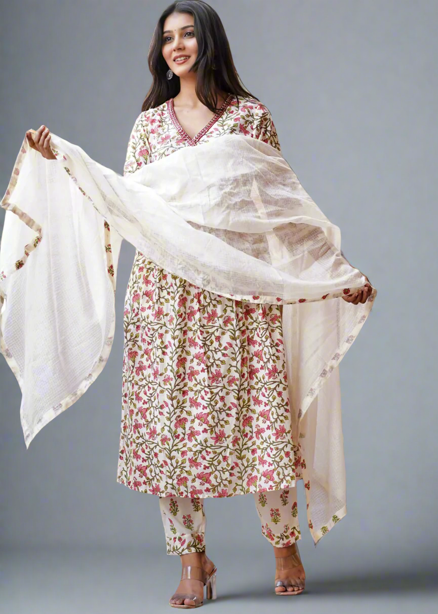 ANGRAKHA STYLE KHUBSURAT BLOCK PRINT ANARKALI SUIT SET