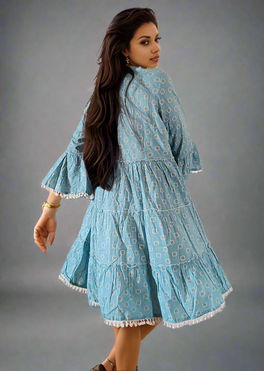 GEOMETRIC PATTERN BOHO TIERED COTTON DRESS