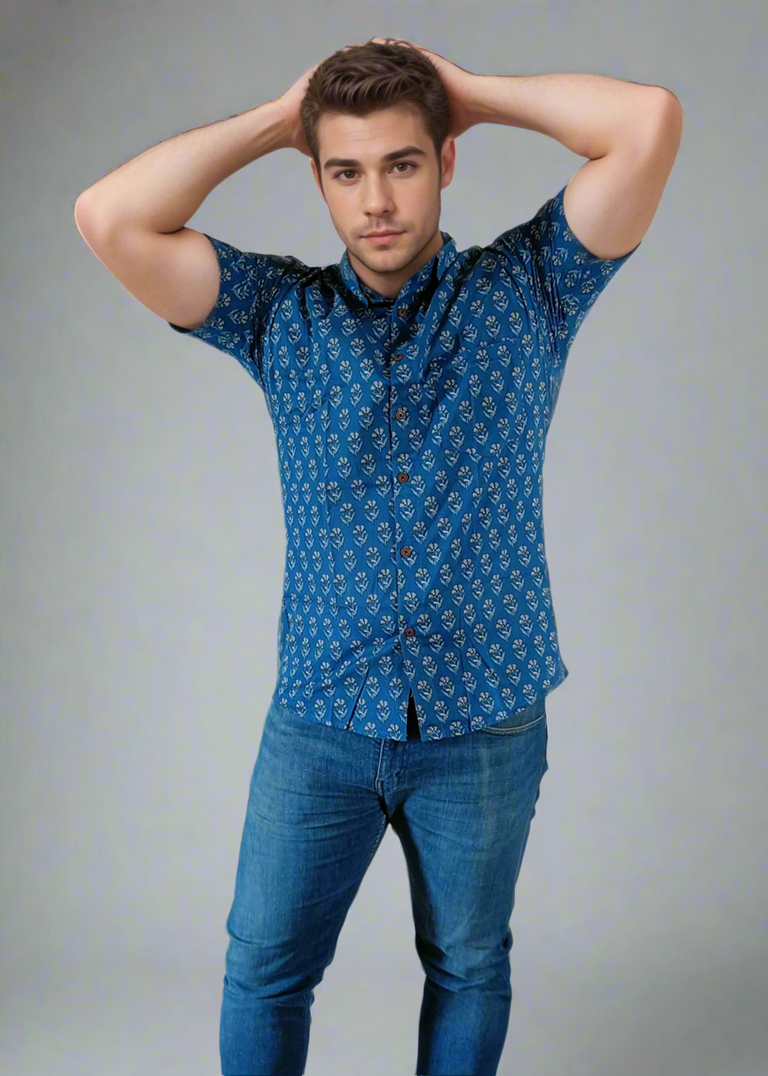 CLASSIC HANDBLOCK PRINTED MEN’S COTTON SHIRT
