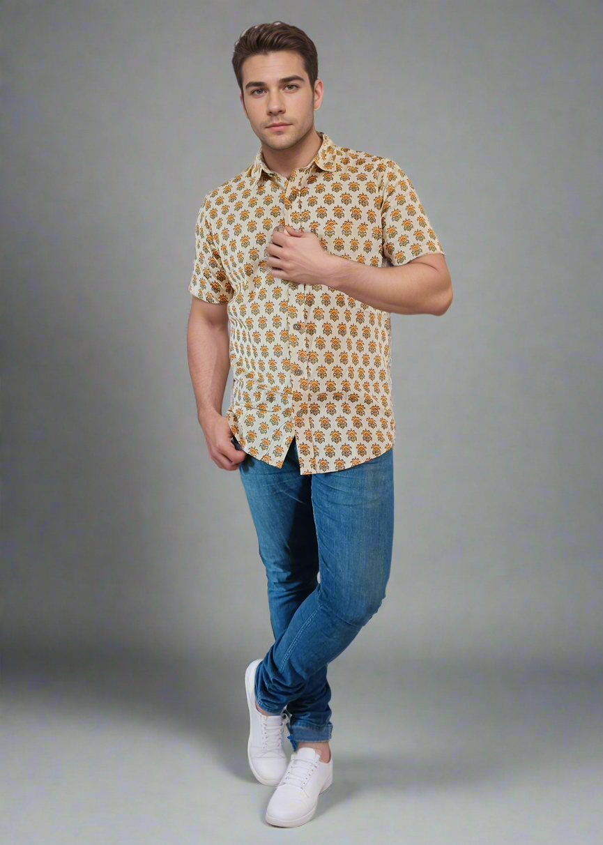 MUSTARD ELEGANCE IN MEN’S COTTON SHIRT