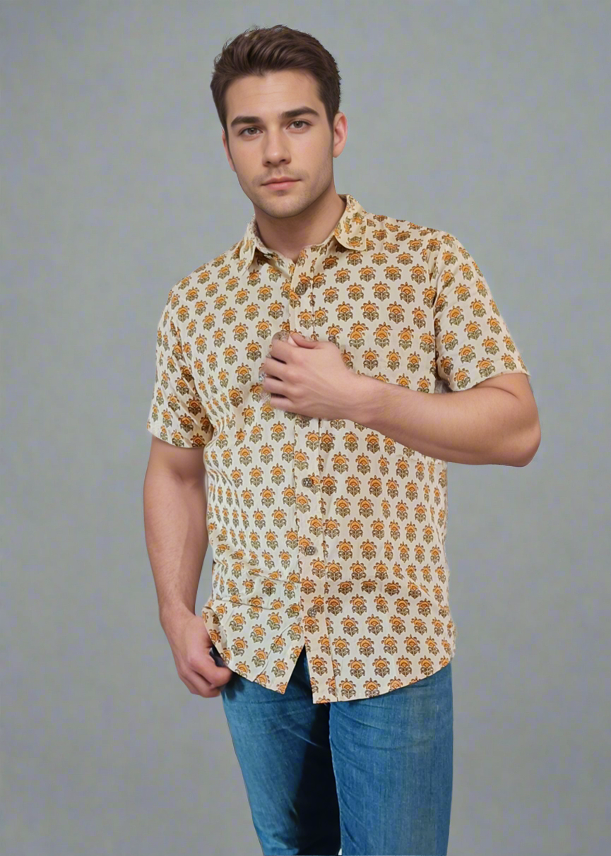 MUSTARD ELEGANCE IN MEN’S COTTON SHIRT