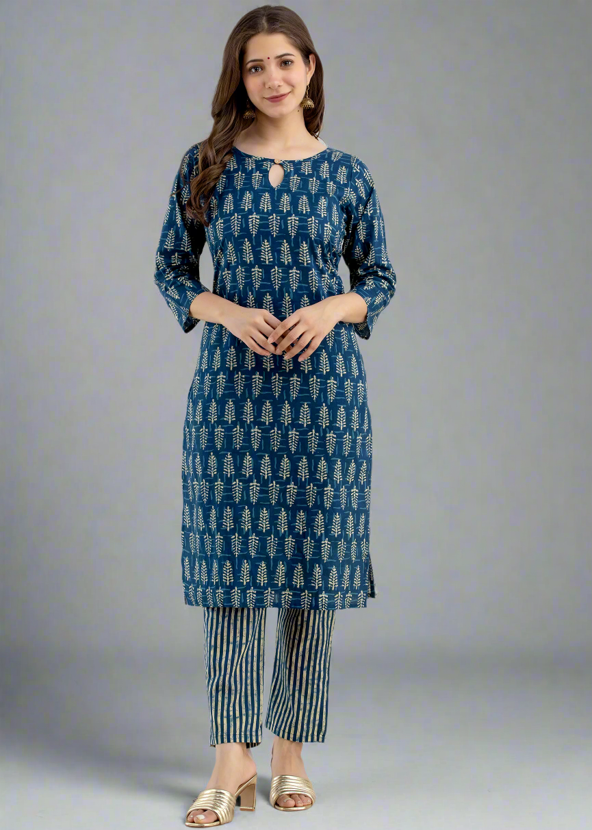 HAND BLOCK DAABU PRINT COTTON 2PIECE SUIT SET