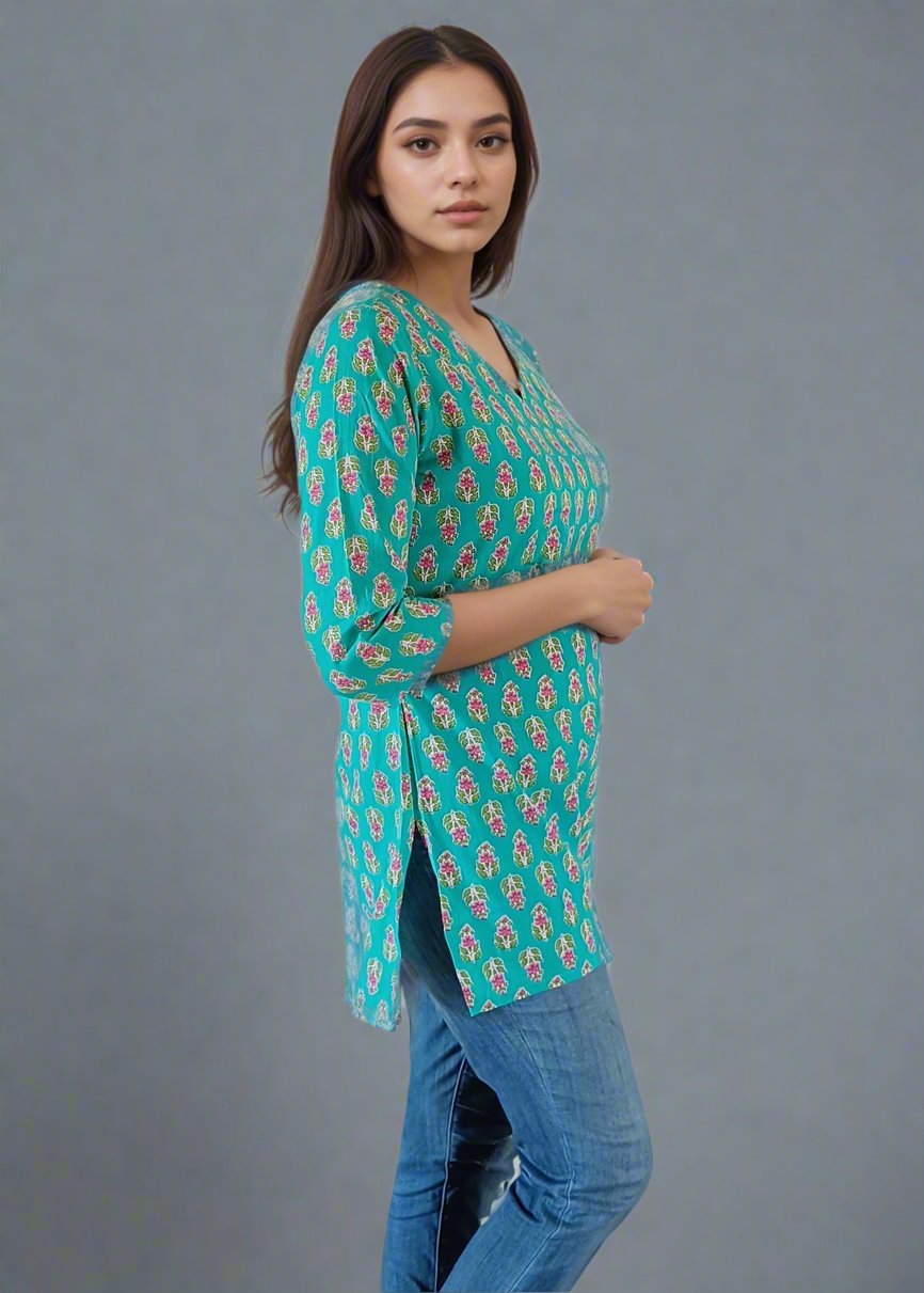 VIBRANT HUES COTTON SHORT KURTI TUNIC TOP