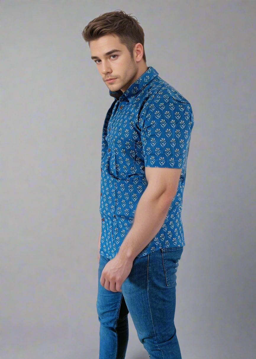CLASSIC HANDBLOCK PRINTED MEN’S COTTON SHIRT