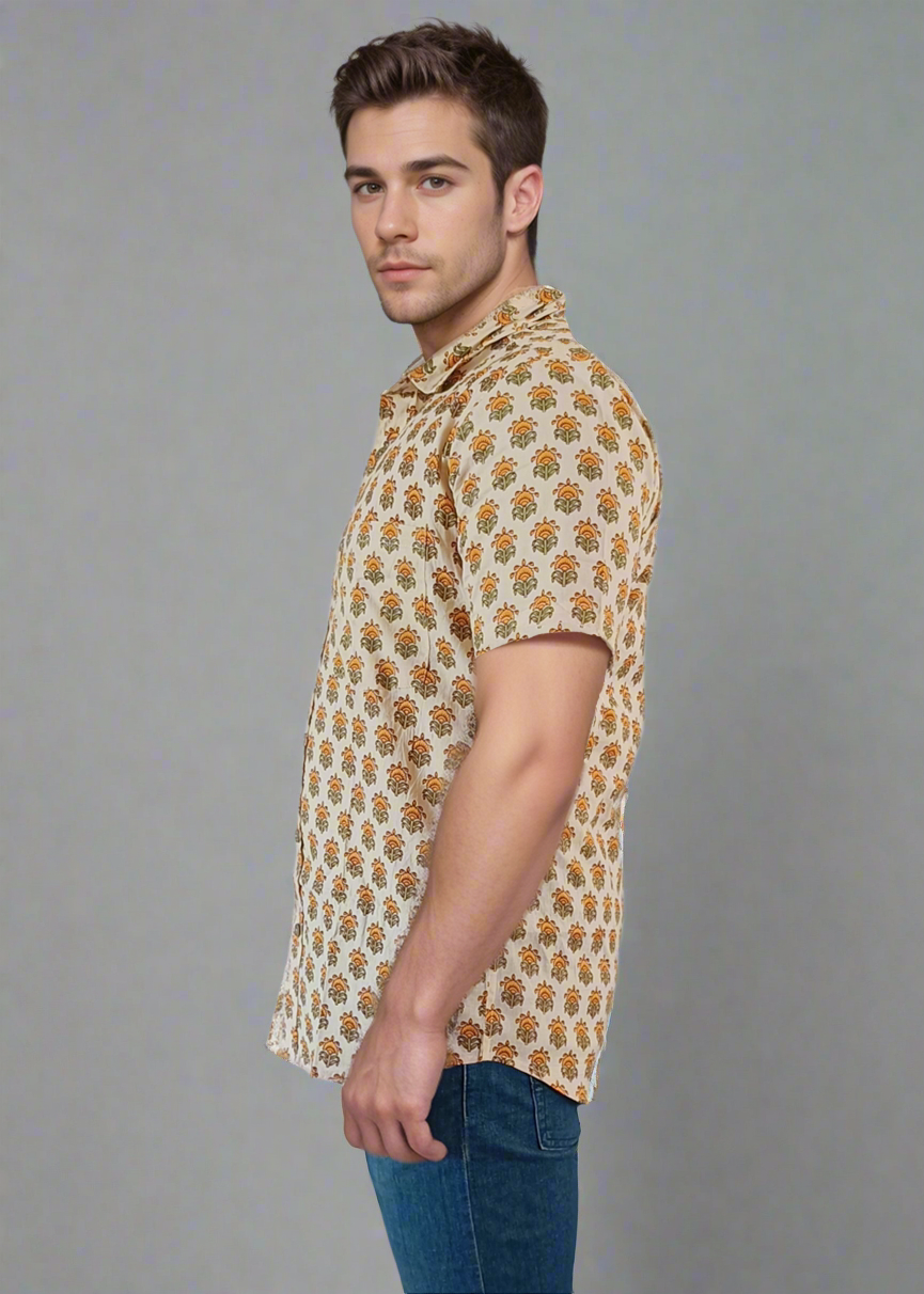 MUSTARD ELEGANCE IN MEN’S COTTON SHIRT