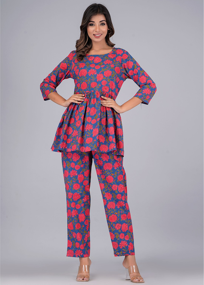 CHARMING PEPLUM HAND BLOCK COTTON CO-ORD SET