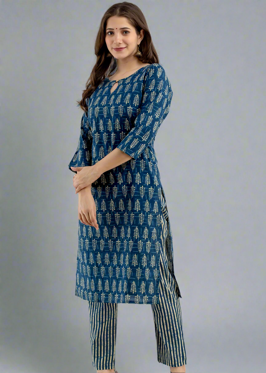 HAND BLOCK DAABU PRINT COTTON 2PIECE SUIT SET