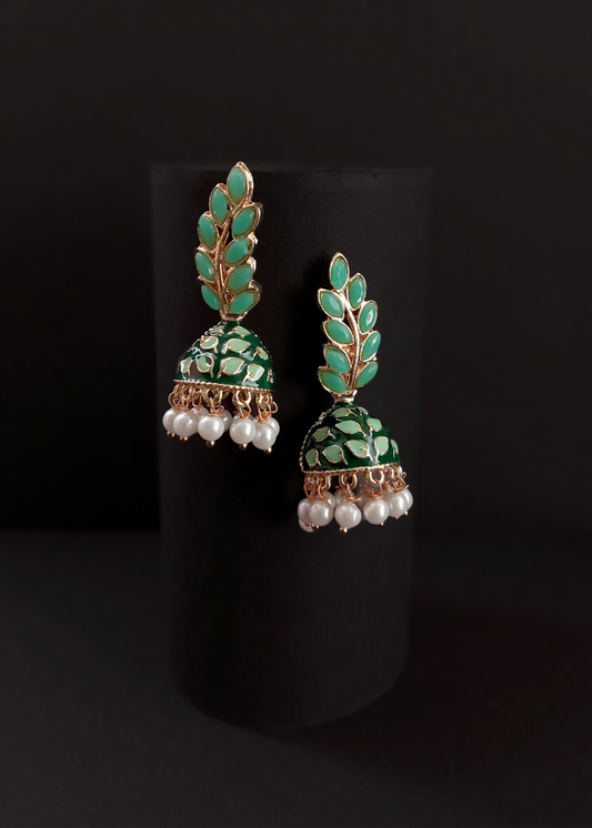GREEN MEENAKARI FESTIVE JHUMKA EARRINGS