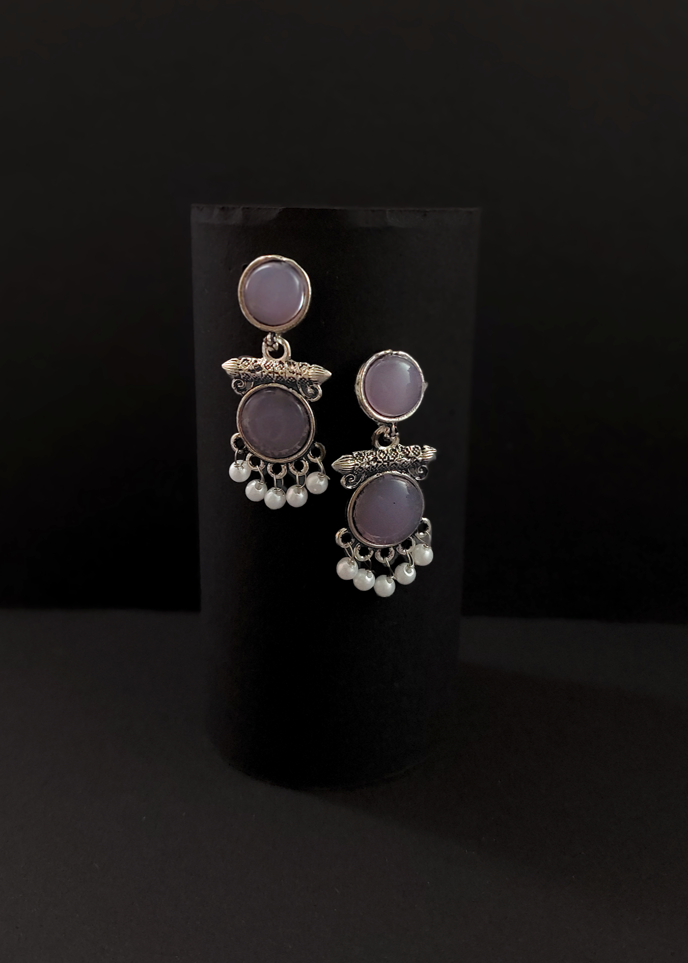 PURPLE OXIDISED PEARL DROP EARRINGS