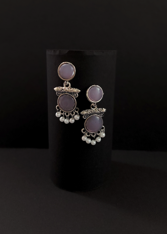 PURPLE OXIDISED PEARL DROP EARRINGS