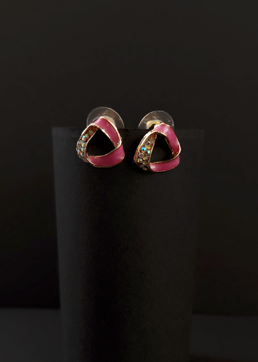 PINK ENAMEL SPARKELY STUD EARRINGS