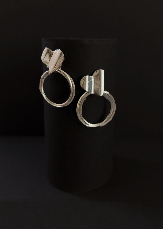 HEART HOOP POP STYLE SILVER EARRINGS