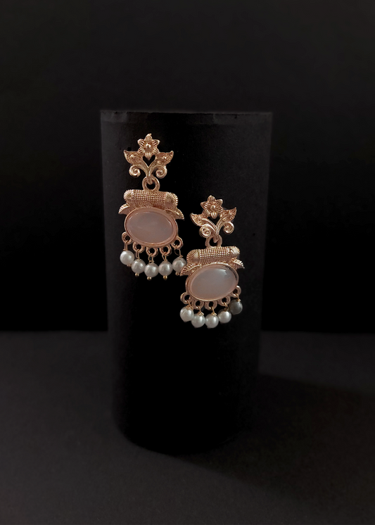 PINK FLORAL PEARL DROP EARRINGS