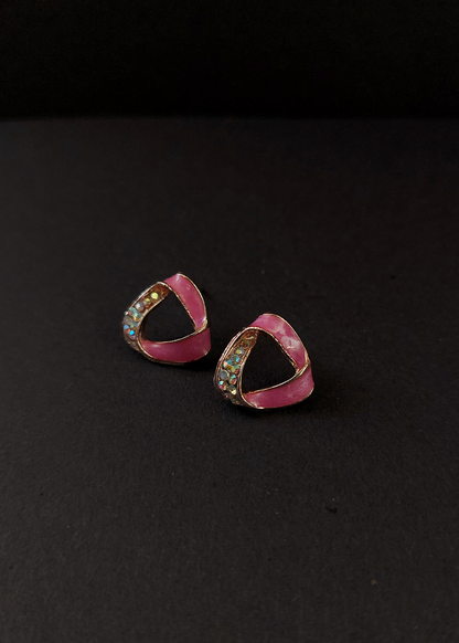 PINK ENAMEL SPARKELY STUD EARRINGS