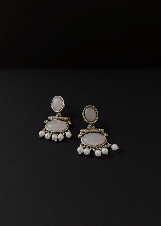 TRADITIONAL PEARL DROP OXIDISED SILVER EARRINGS