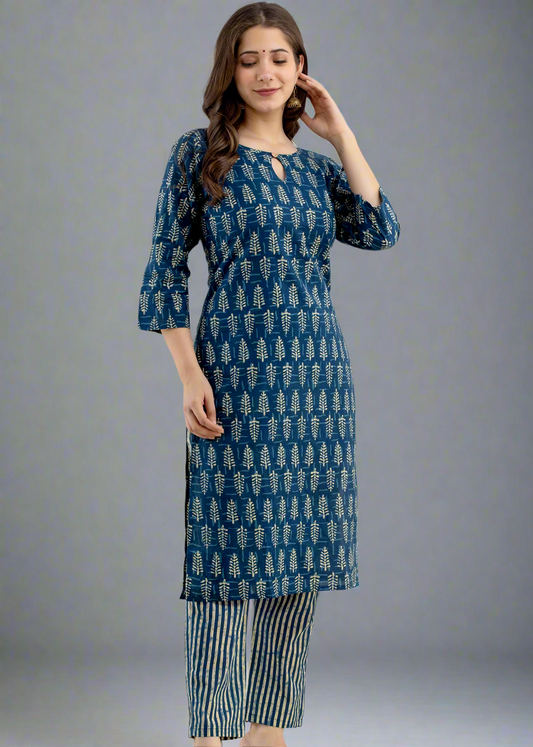 HAND BLOCK DAABU PRINT COTTON 2PIECE SUIT SET