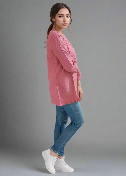 PINK KANTHA EMBROIDERED COTTON TUNIC KURTI TOP