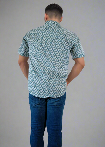 BREEZY BLUE FLORAL MEN’S COTTON SHIRT