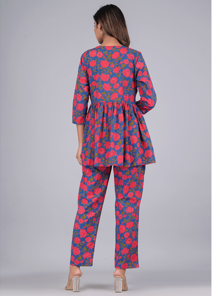CHARMING PEPLUM HAND BLOCK COTTON CO-ORD SET