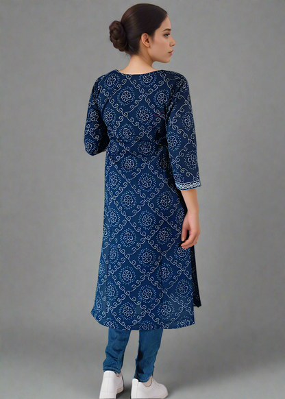 BLUE BANDHANI COTTON KURTI