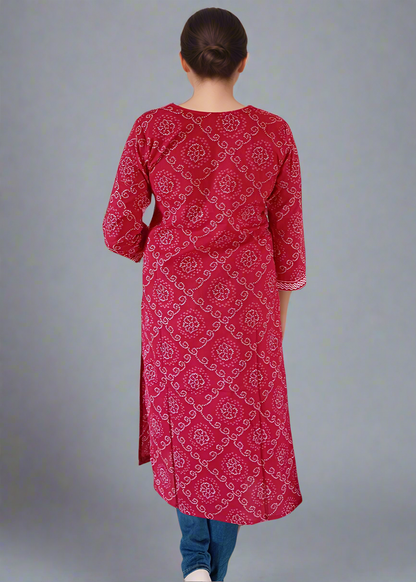 RED BANDHANI COTTON KURTI